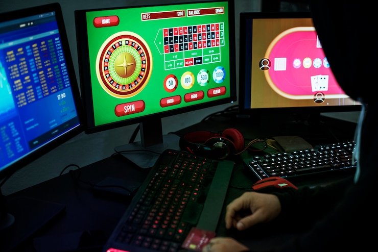 Ilustrasi pengguna menikmati pengalaman hiburan sports dan casino di perangkat mobile